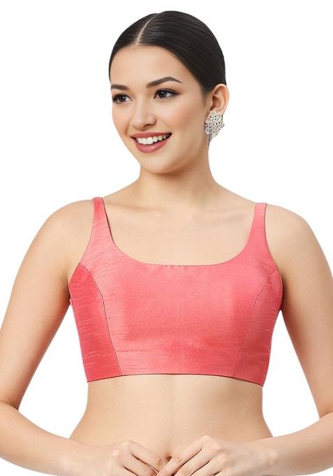 Peach Back Hook Closure Art Silk Blouse