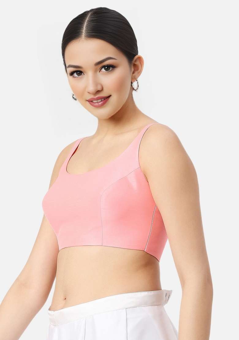 Baby Pink Back Hook Closure Art Silk Blouse - Indya
