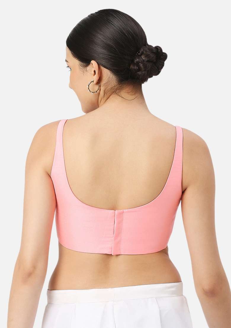 Baby Pink Back Hook Closure Art Silk Blouse - Indya