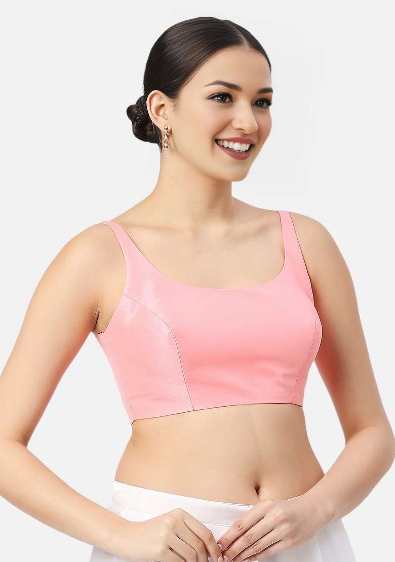 Baby Pink Back Hook Closure Art Silk Blouse - Indya