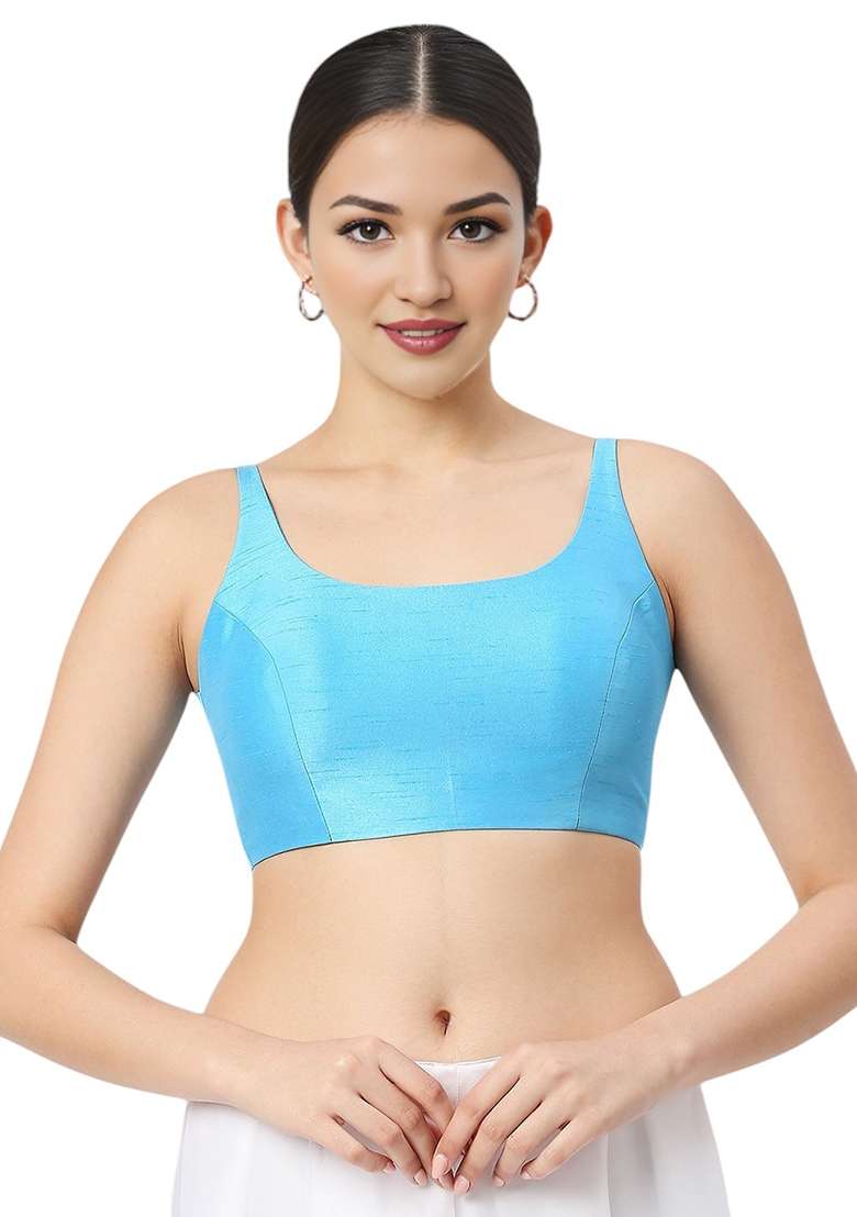 Sky Blue Back Hook Closure Art Silk Blouse - Indya