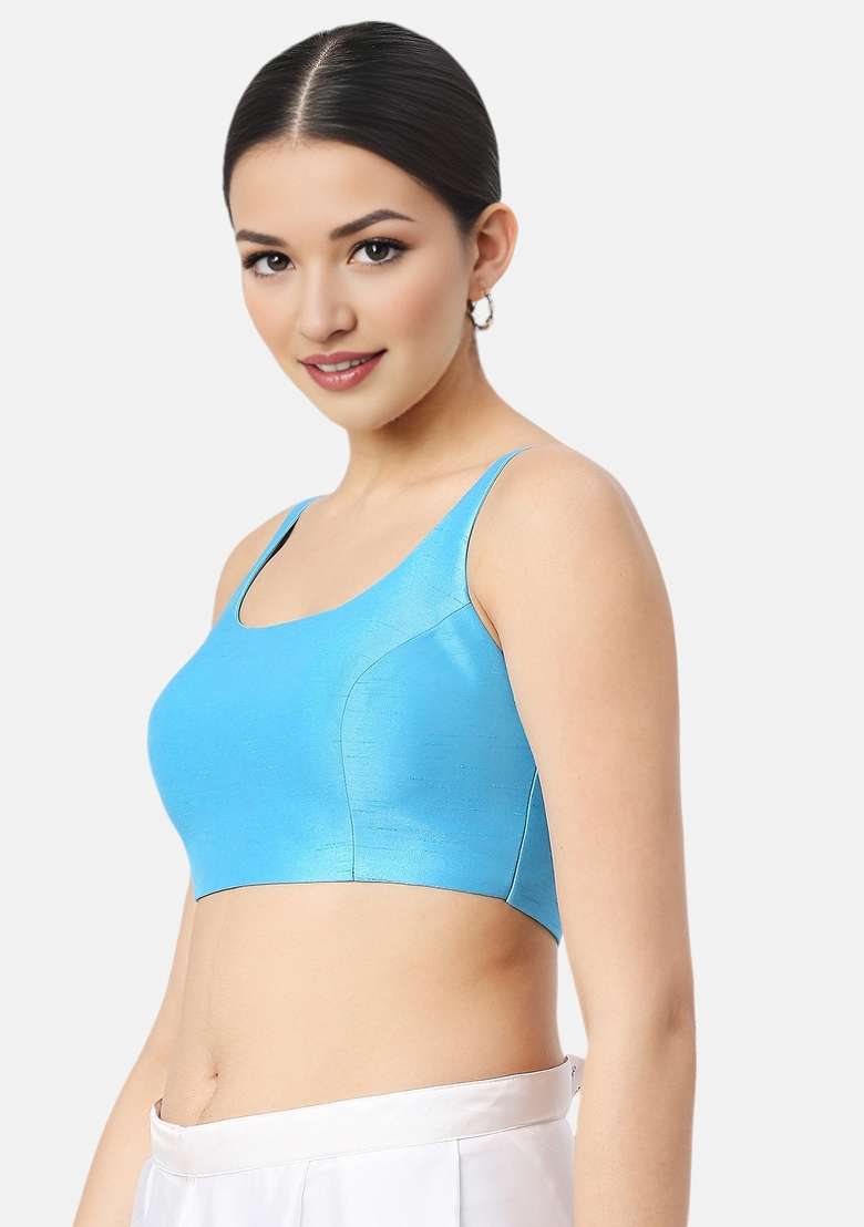 Sky Blue Back Hook Closure Art Silk Blouse - Indya