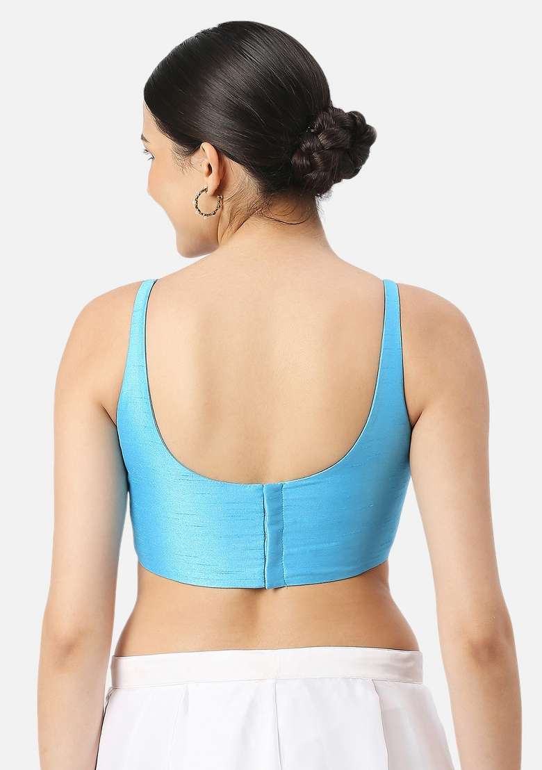 Sky Blue Back Hook Closure Art Silk Blouse - Indya