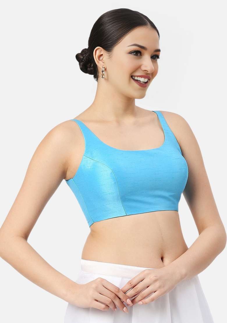 Sky Blue Back Hook Closure Art Silk Blouse - Indya