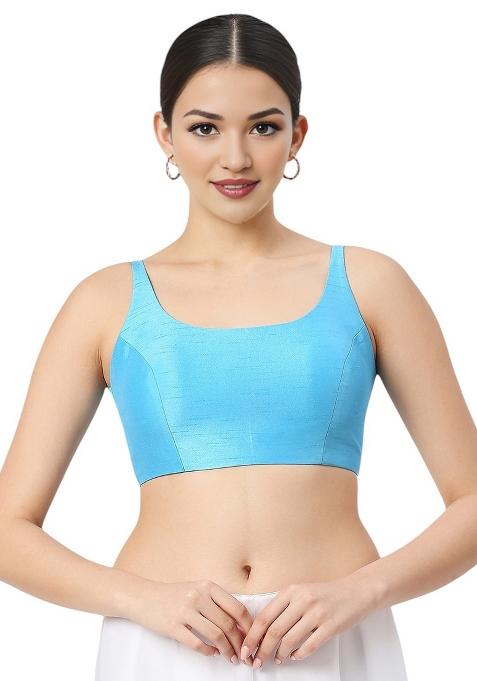 Sky Blue Back Hook Closure Art Silk Blouse