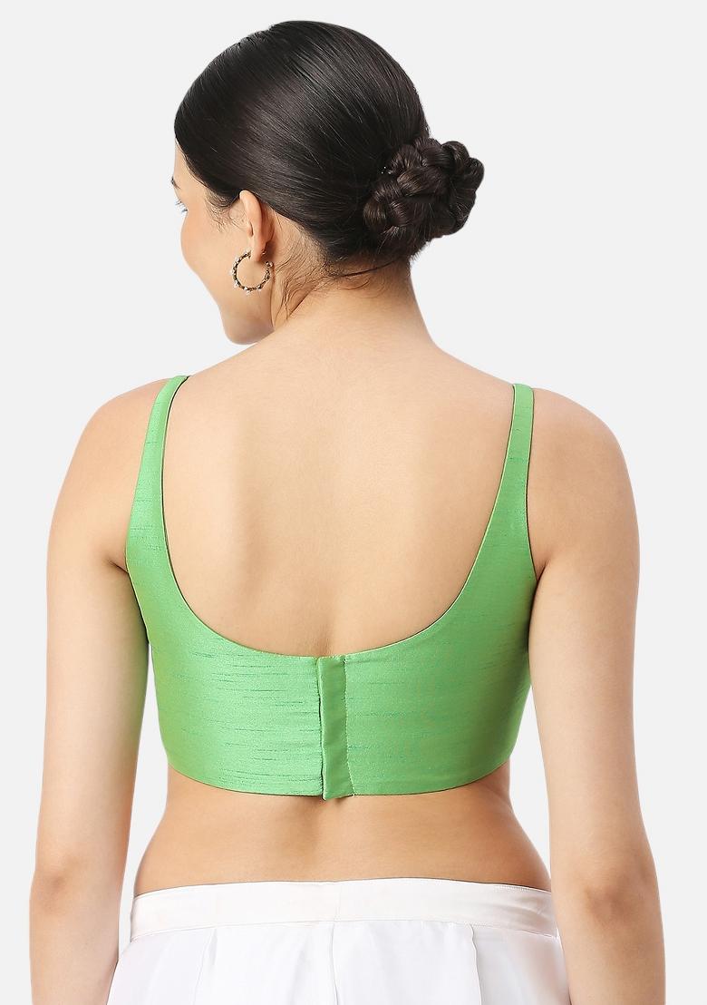 Light Green Back Hook Closure Art Silk Blouse