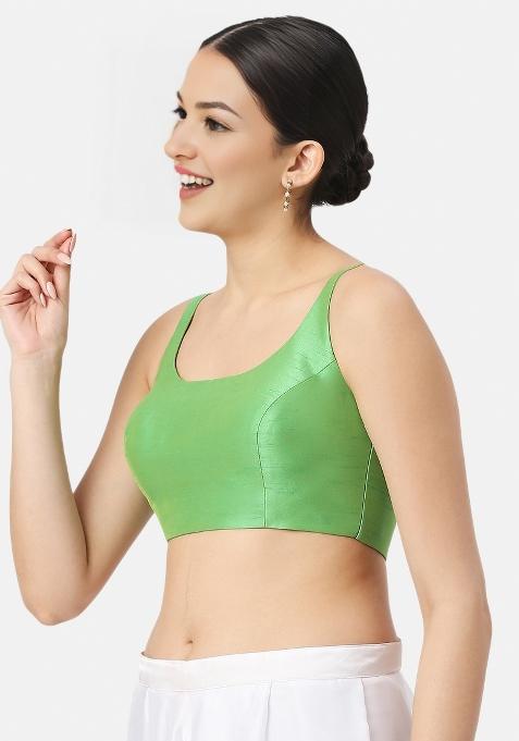 Light Green Back Hook Closure Art Silk Blouse