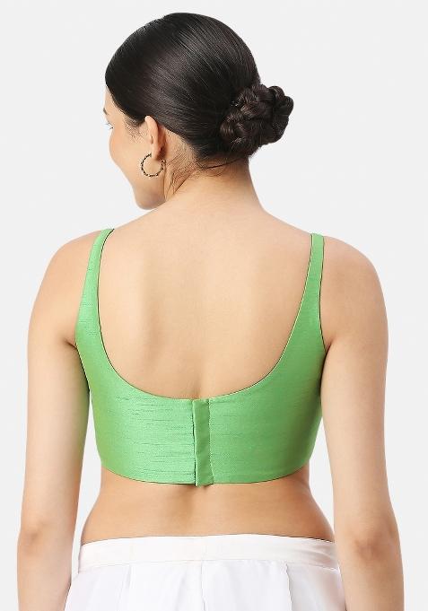 Light Green Back Hook Closure Art Silk Blouse