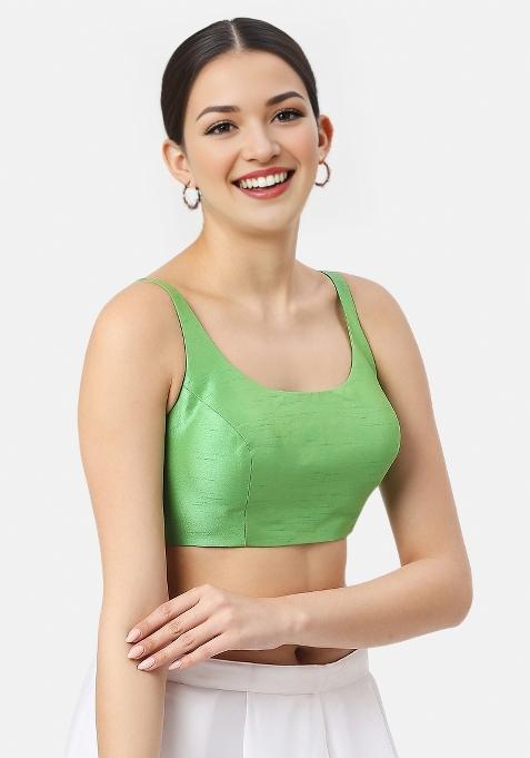 Light Green Back Hook Closure Art Silk Blouse