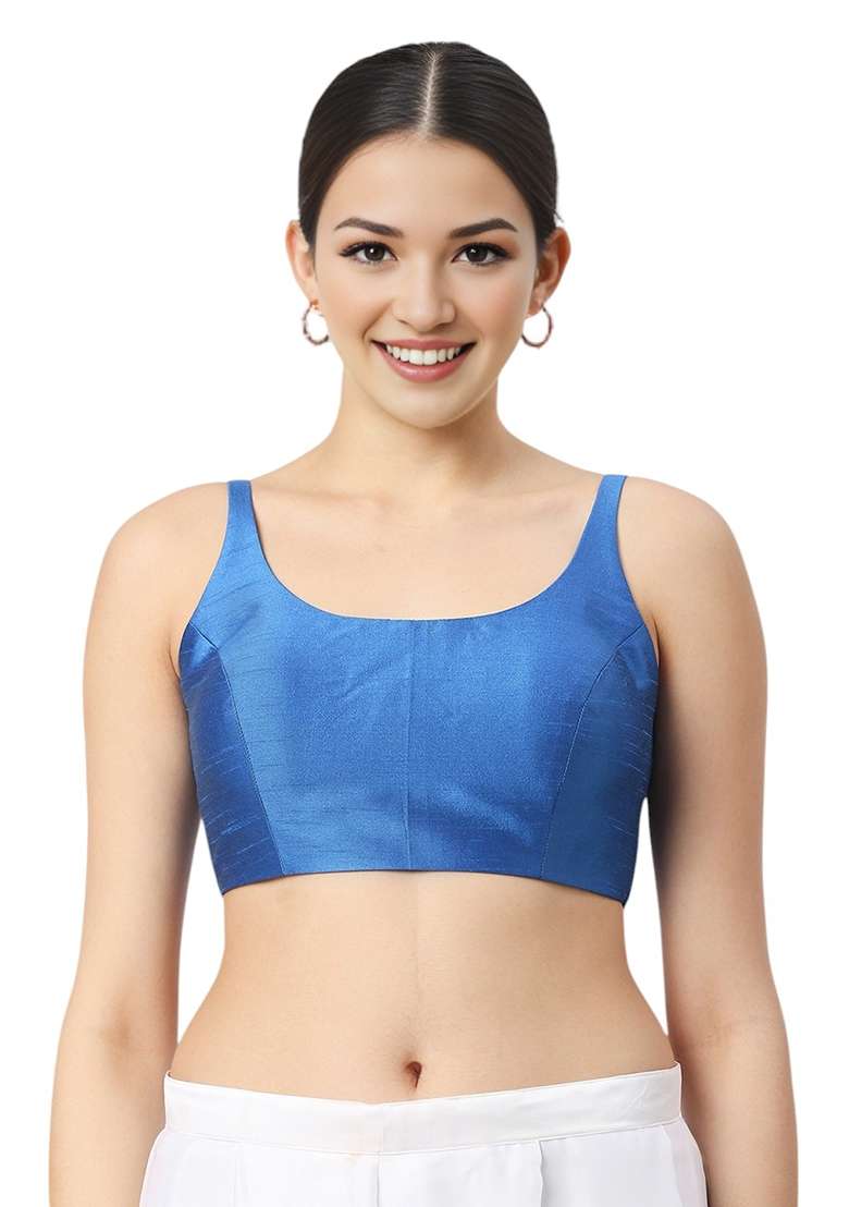 Royal Blue Back Hook Closure Art Silk Blouse - Indya