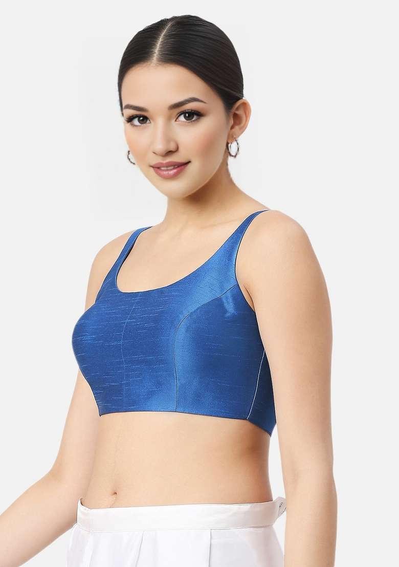 Royal Blue Back Hook Closure Art Silk Blouse - Indya