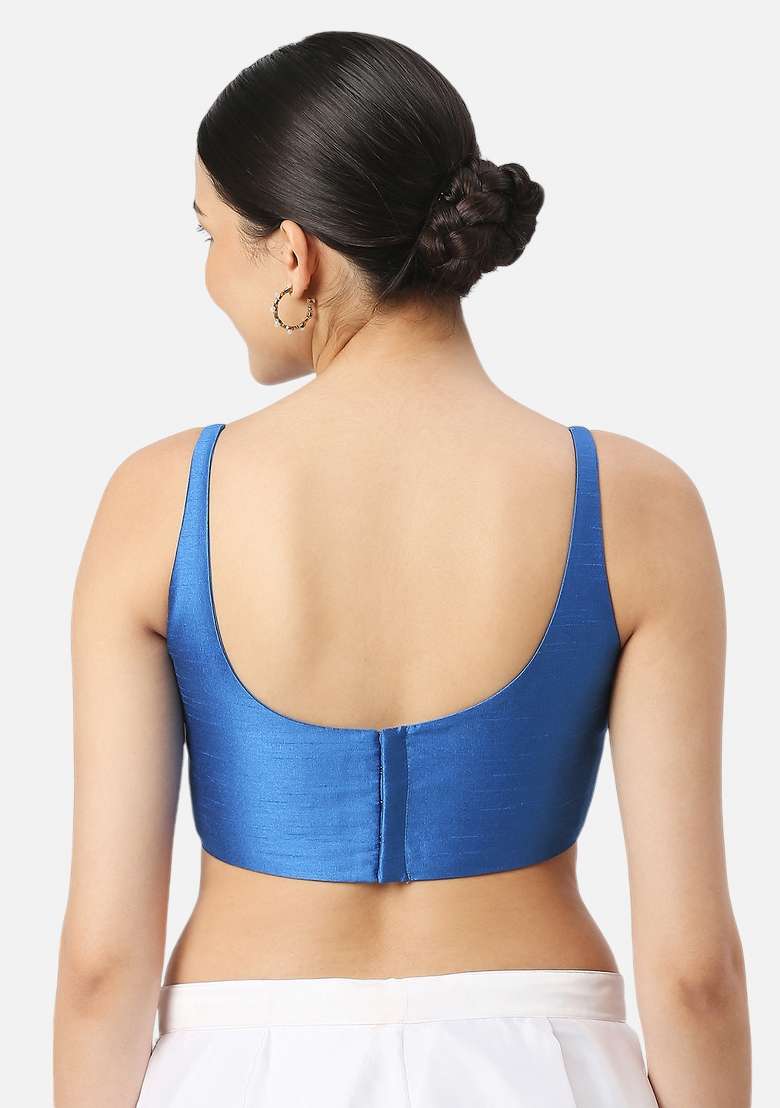 Royal Blue Back Hook Closure Art Silk Blouse - Indya
