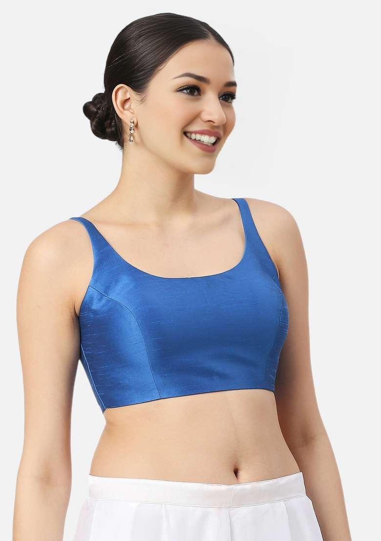 Royal Blue Back Hook Closure Art Silk Blouse - Indya