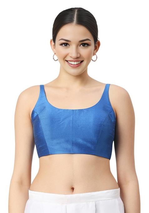 Royal Blue Back Hook Closure Art Silk Blouse