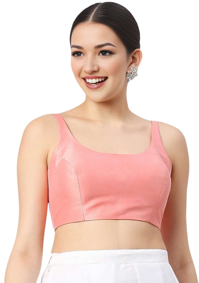 Light Peach Back Hook Closure Art Silk Blouse - Indya