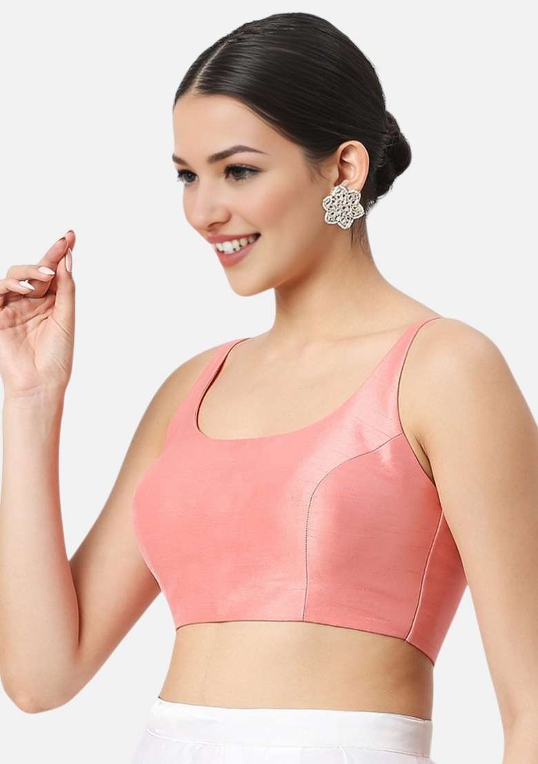 Light Peach Back Hook Closure Art Silk Blouse - Indya