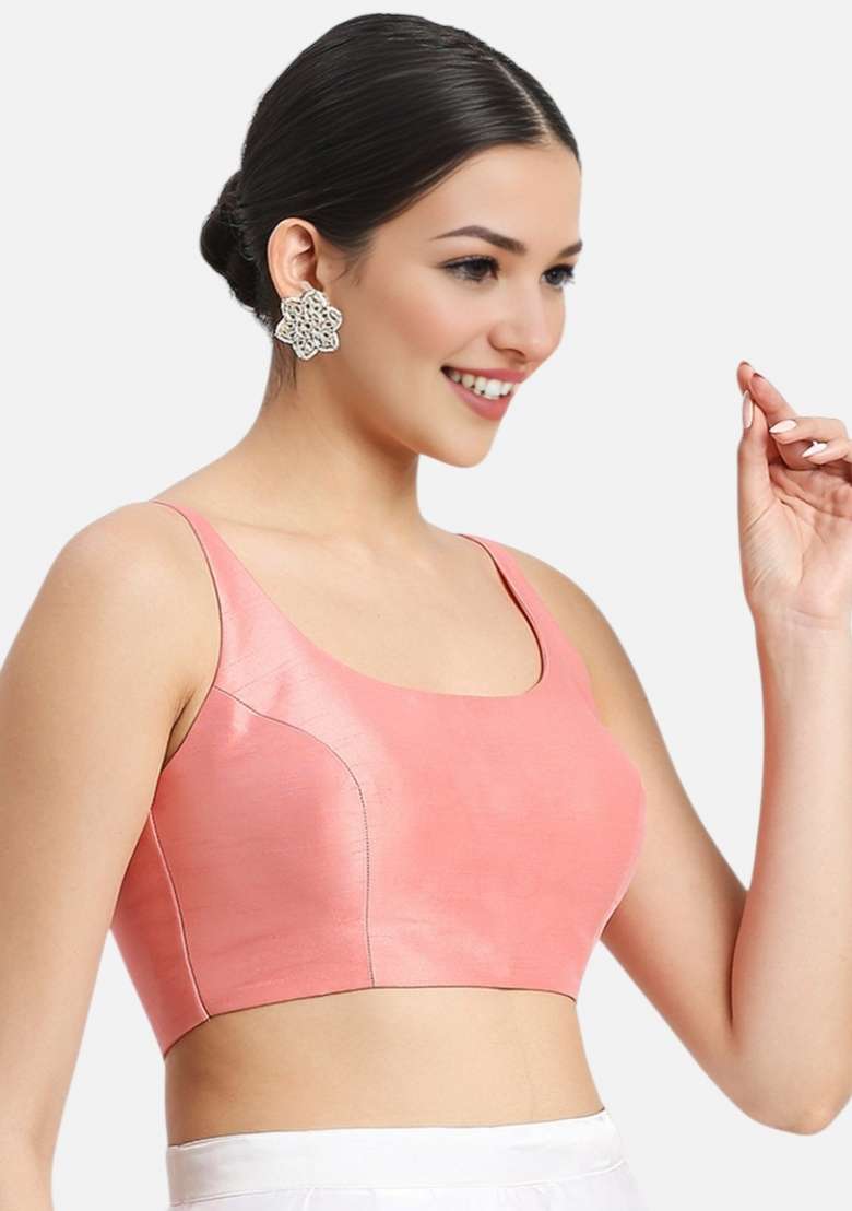 Light Peach Back Hook Closure Art Silk Blouse - Indya