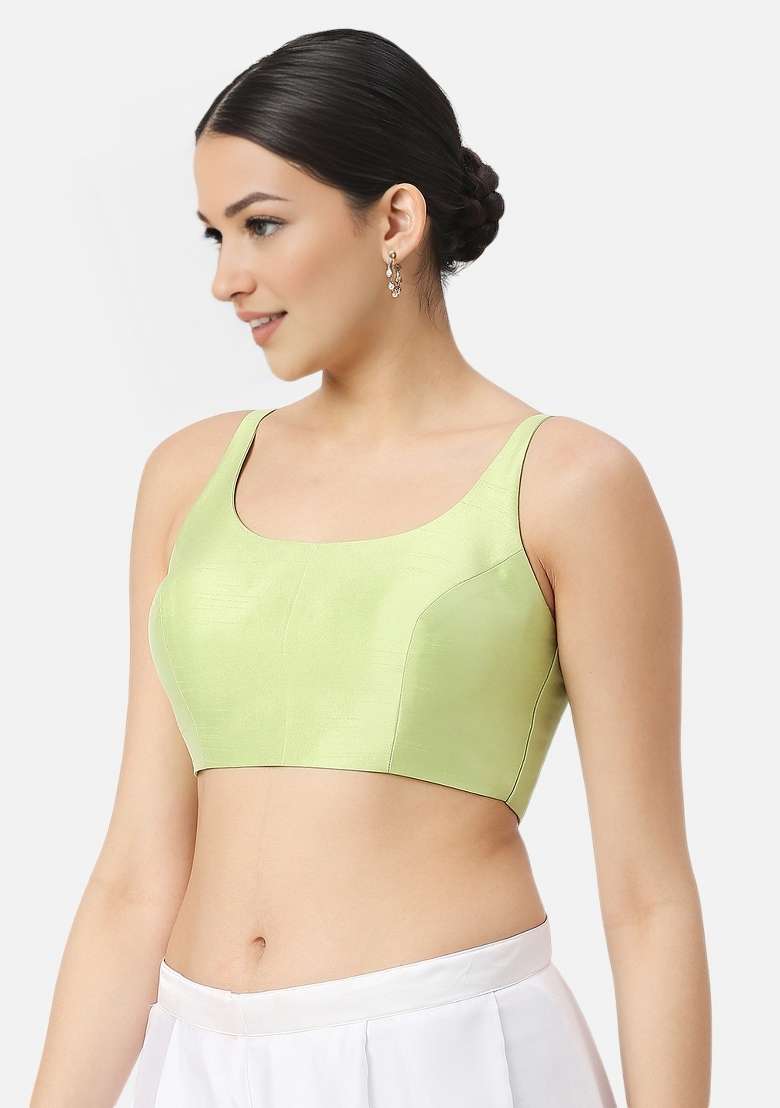 Pista Green Back Hook Closure Art Silk Blouse - Indya