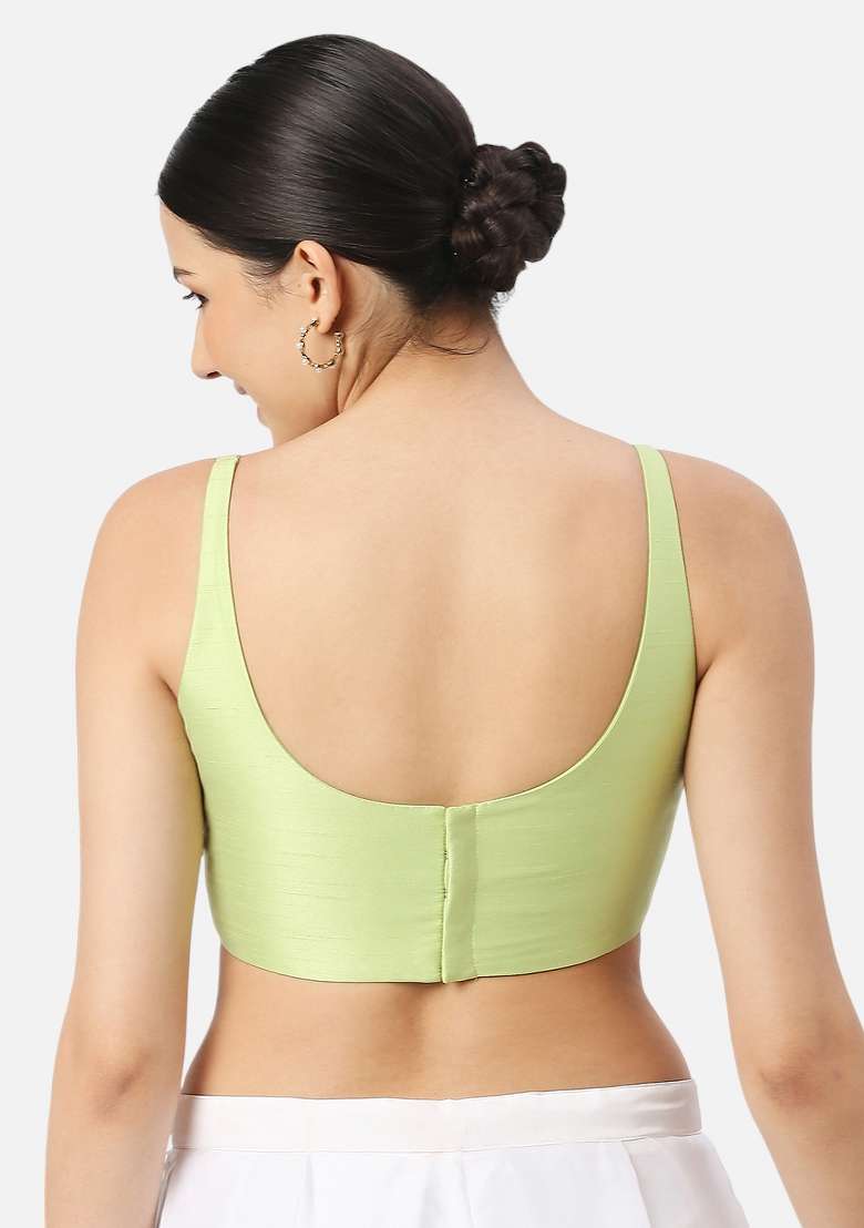 Pista Green Back Hook Closure Art Silk Blouse - Indya