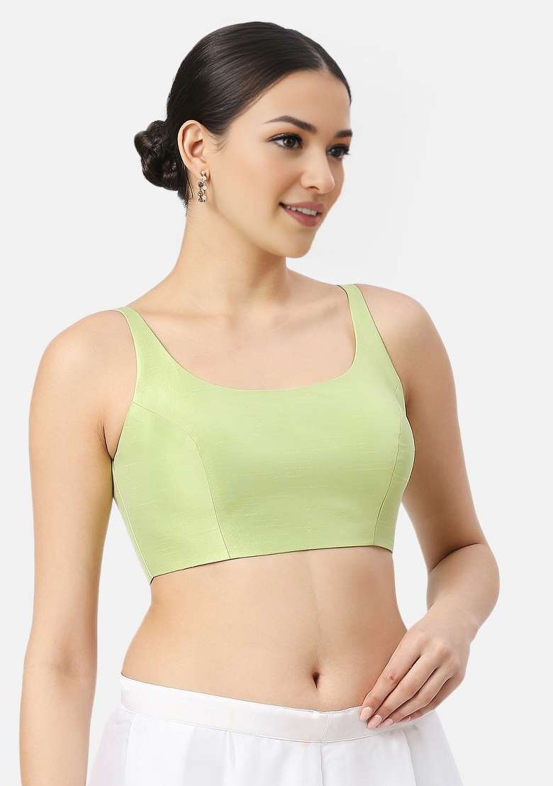 Pista Green Back Hook Closure Art Silk Blouse - Indya