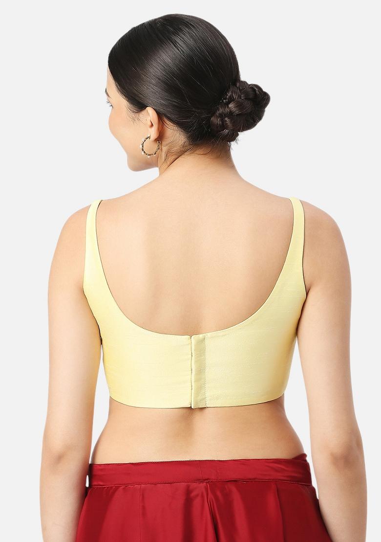 Lemon Yellow Back Hook Closure Art Silk Blouse