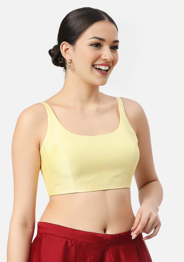 Lemon Yellow Back Hook Closure Art Silk Blouse