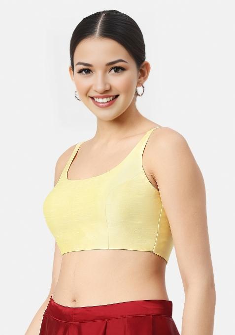 Lemon Yellow Back Hook Closure Art Silk Blouse