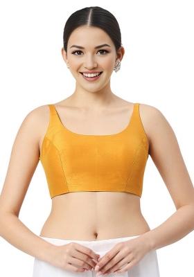 Mango Yellow Back Hook Closure Art Silk Blouse