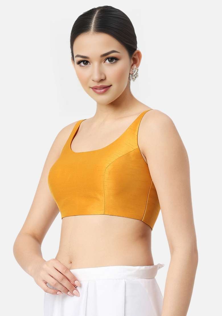 Mango Yellow Back Hook Closure Art Silk Blouse - Indya