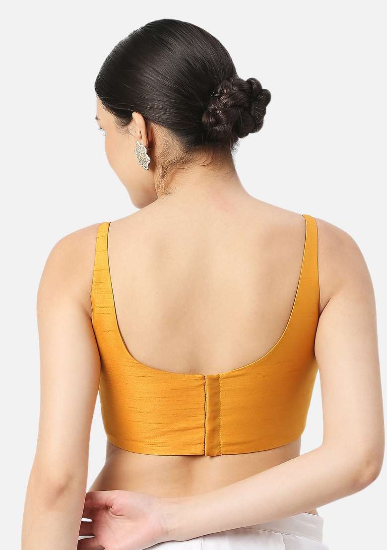 Mango Yellow Back Hook Closure Art Silk Blouse - Indya