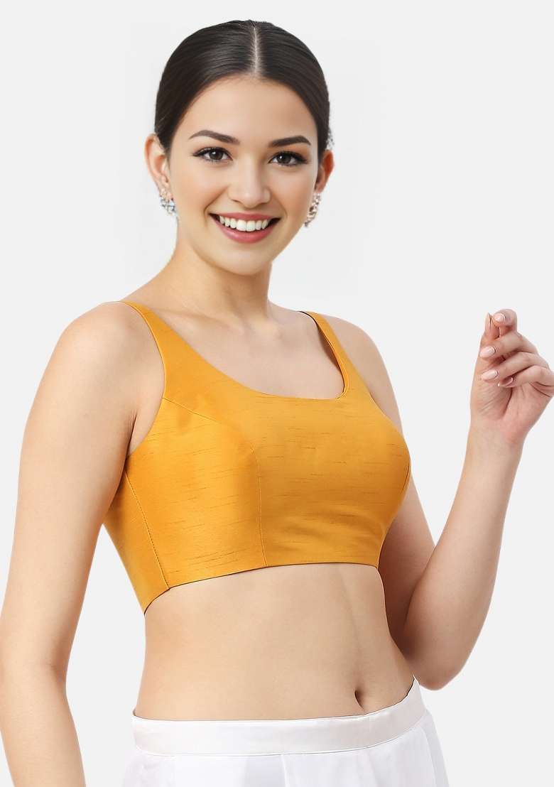 Mango Yellow Back Hook Closure Art Silk Blouse - Indya