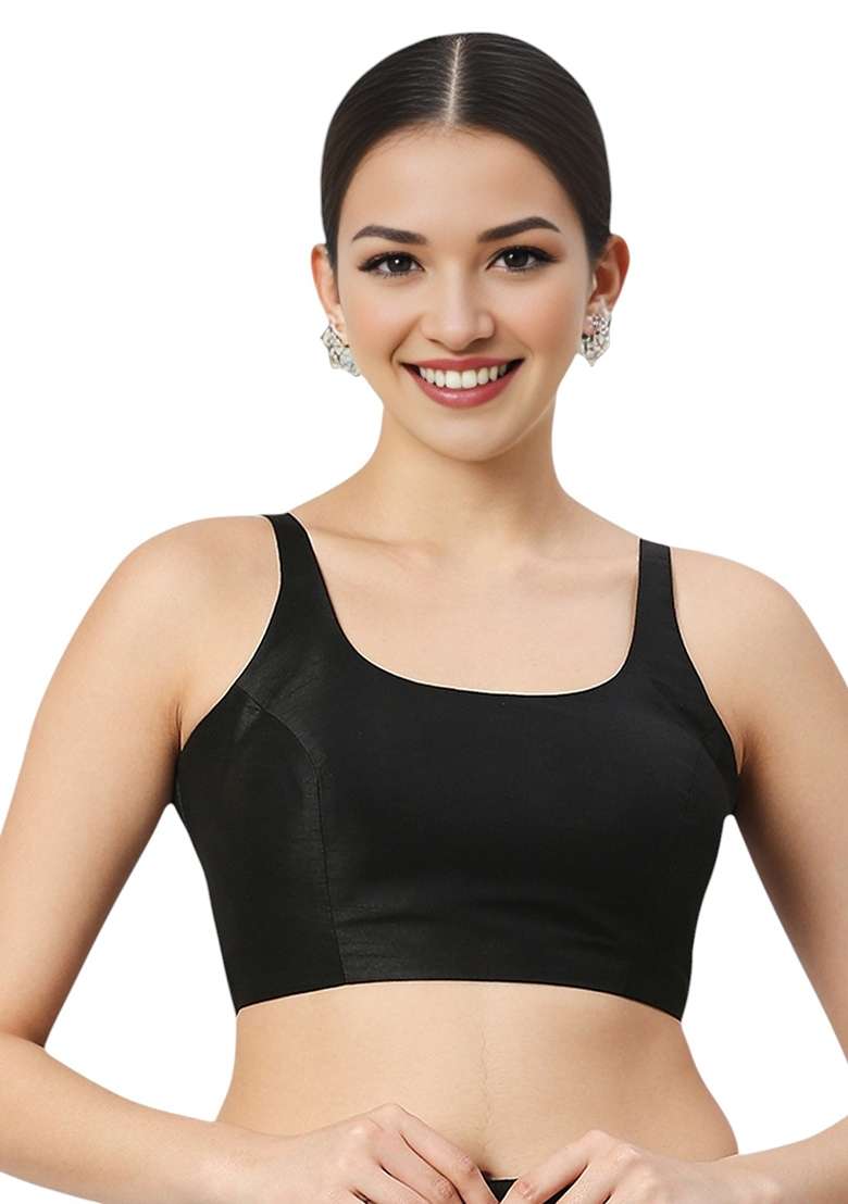 Black Back Hook Closure Art Silk Blouse - Indya