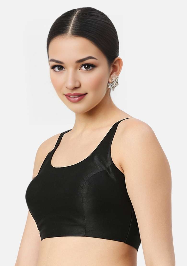 Black Back Hook Closure Art Silk Blouse - Indya