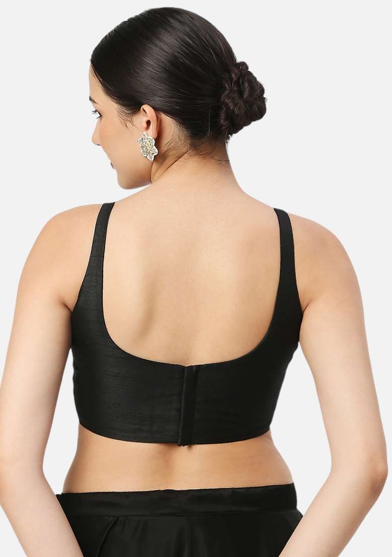 Black Back Hook Closure Art Silk Blouse - Indya