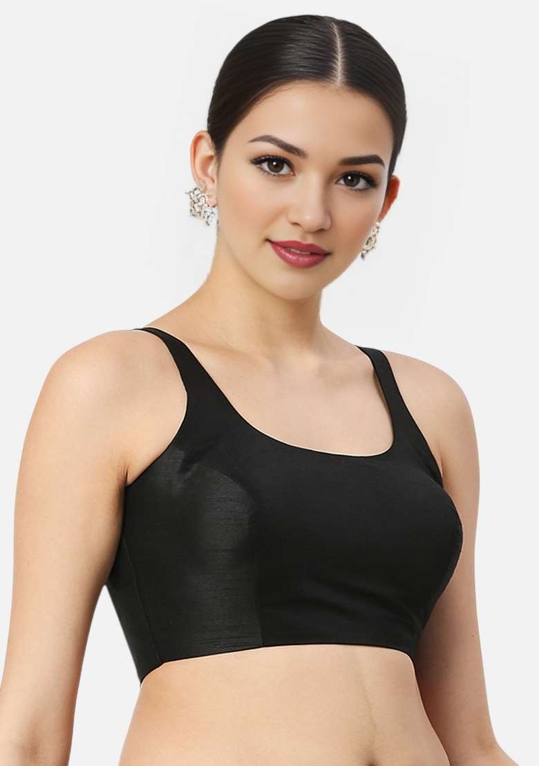 Black Back Hook Closure Art Silk Blouse - Indya