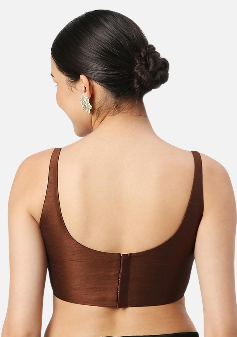 Brown Back Hook Closure Art Silk Blouse