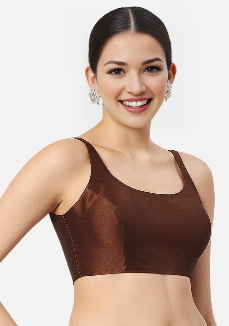 Brown Back Hook Closure Art Silk Blouse