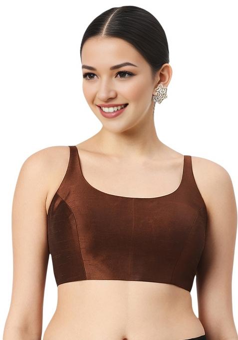 Brown Back Hook Closure Art Silk Blouse