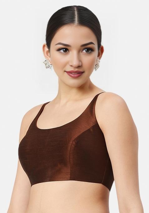 Brown Back Hook Closure Art Silk Blouse