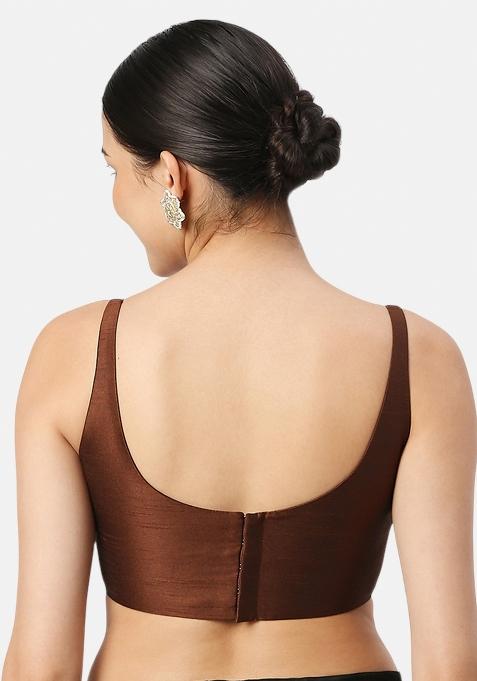 Brown Back Hook Closure Art Silk Blouse