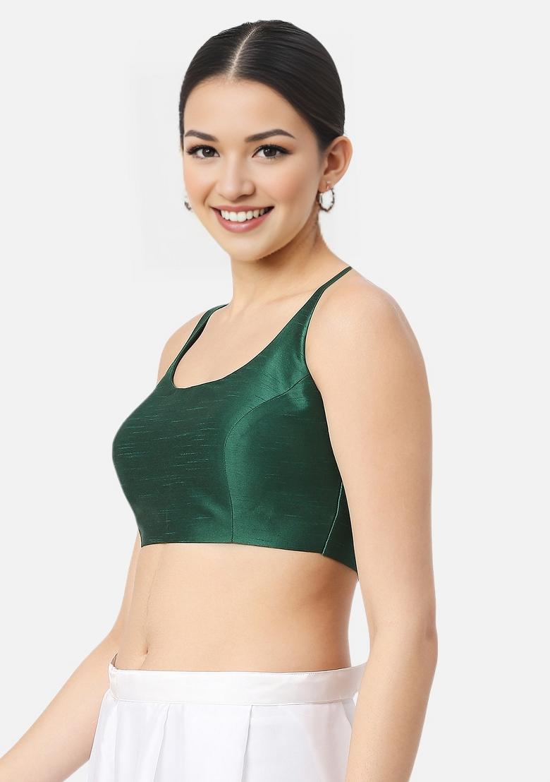 Dark Green Back Hook Closure Art Silk Blouse