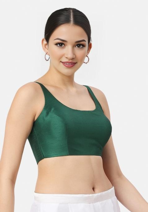 Dark Green Back Hook Closure Art Silk Blouse