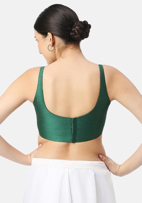 Dark Green Back Hook Closure Art Silk Blouse