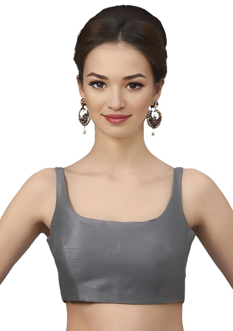 Grey Back Hook Closure Art Silk Blouse - Indya