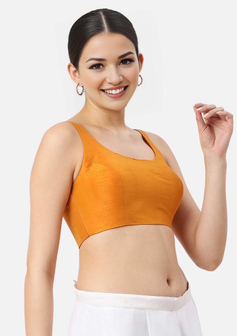 Mustard Back Hook Closure Art Silk Blouse - Indya
