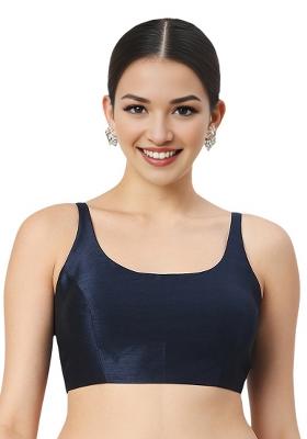 Navy Blue Back Hook Closure Art Silk Blouse