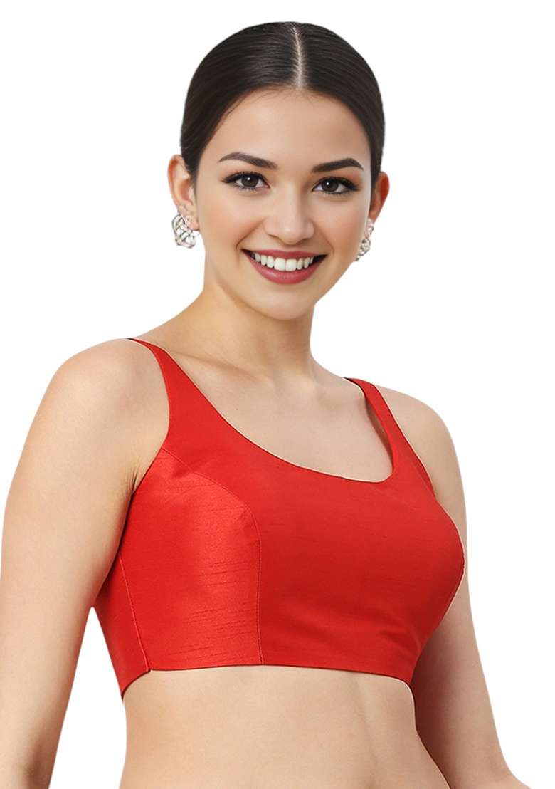 Red Back Hook Closure Art Silk Blouse - Indya