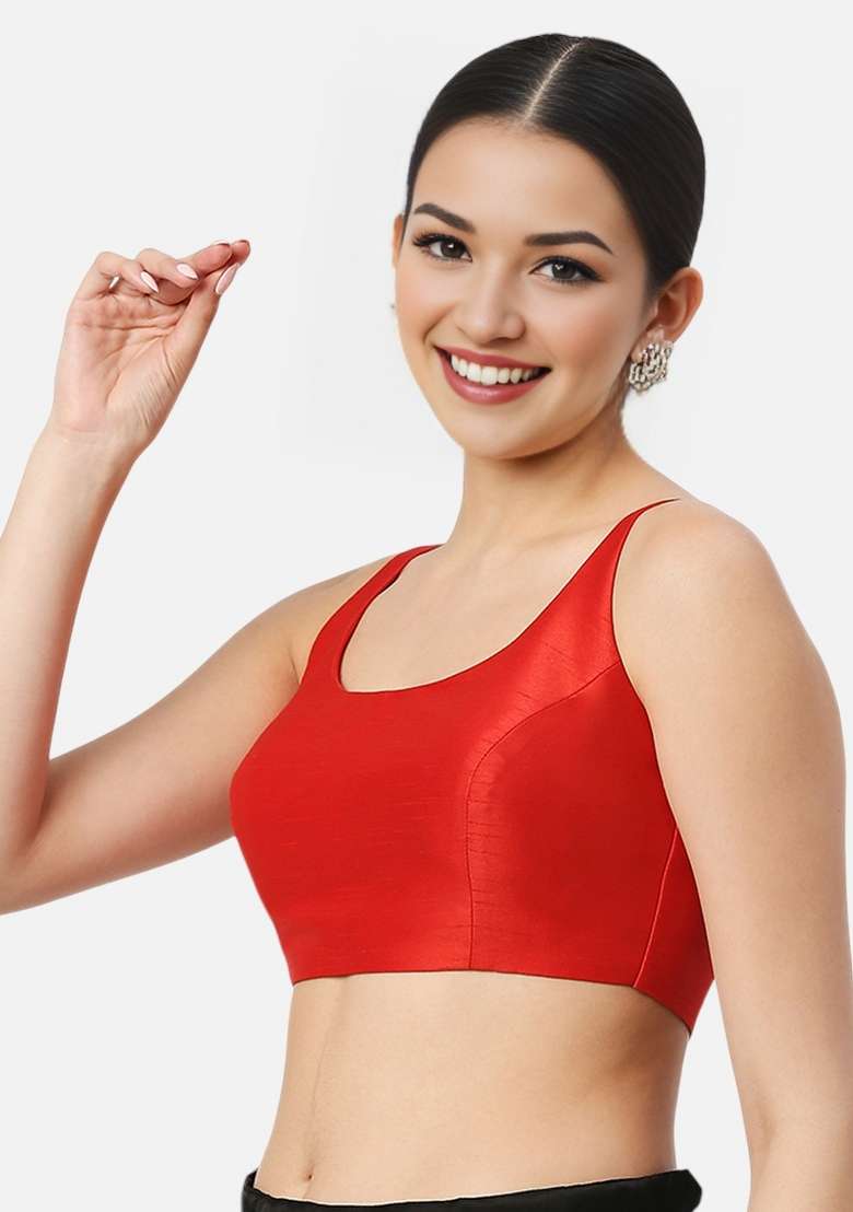 Red Back Hook Closure Art Silk Blouse - Indya