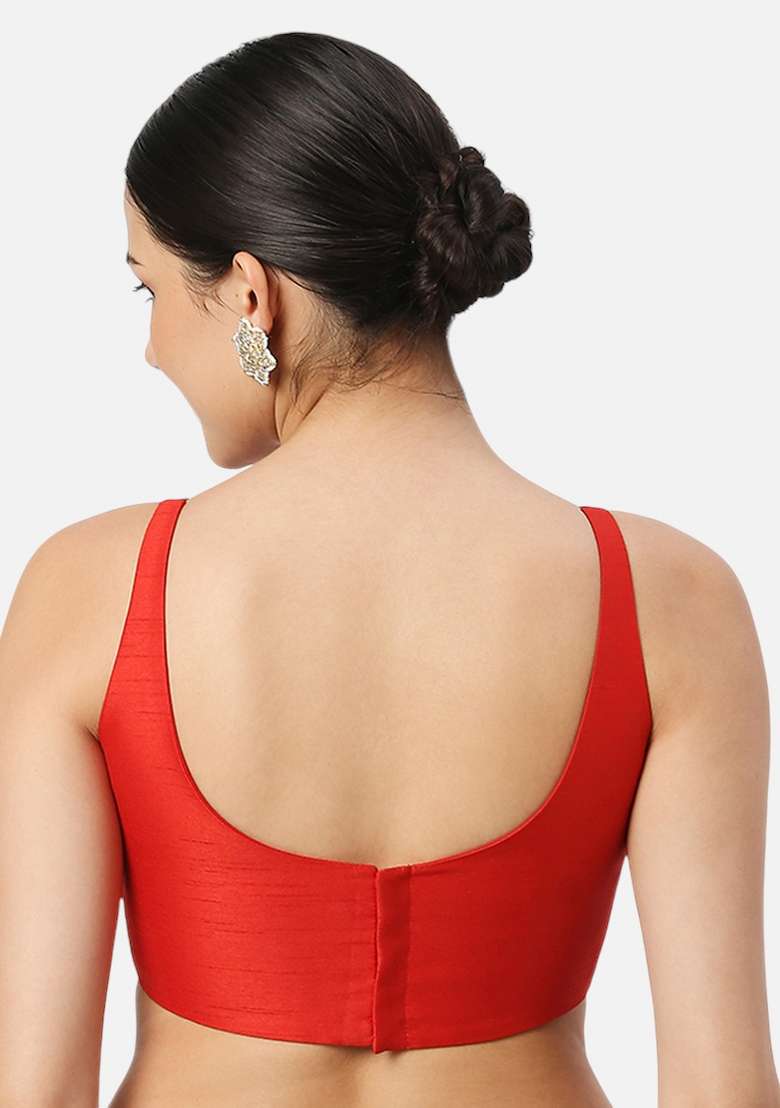 Red Back Hook Closure Art Silk Blouse - Indya