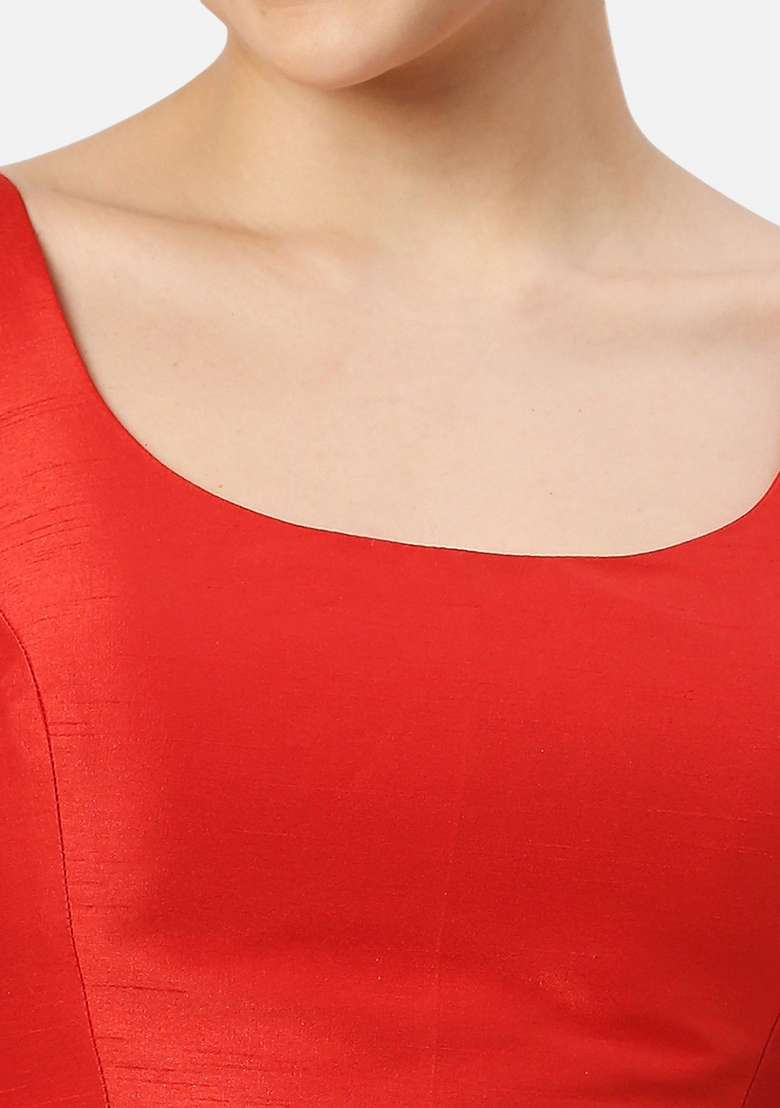 Red Back Hook Closure Art Silk Blouse - Indya